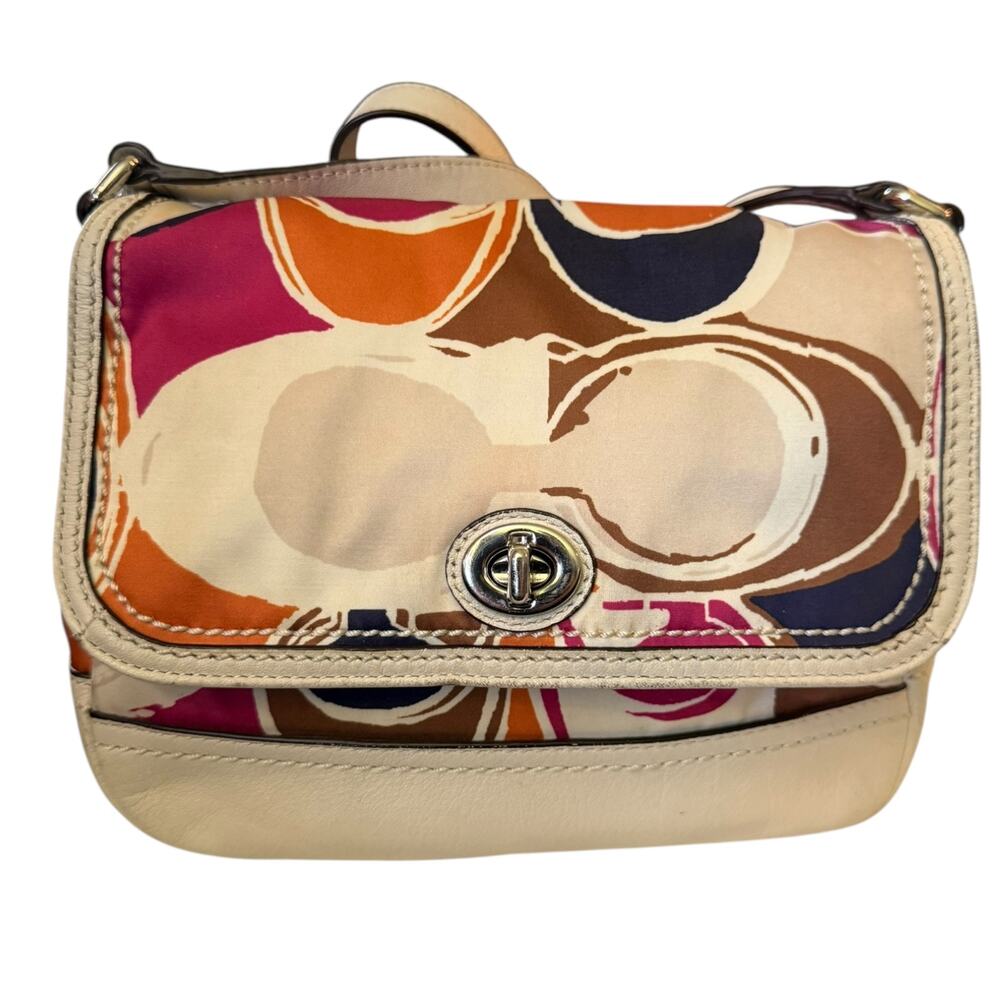Coach Park Hand Drawn Scarf Satin Leather Twist Lock Crossbody Purse F24026